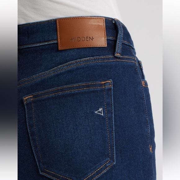 HIDDEN High Rise Wide Leg Jeans Frayed Hem Dark Blue Stretchy ankle crop - Picture 5 of 14